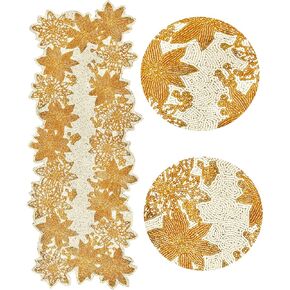 Alpha Living Home Beaded Table Runner 36inch Glitz Table Runner Decorative Runner Farmhouse Decor Table Runner Bridal Shower Beaded Table Runner Beaded Christmas Table Runner - Sunrise Yellow Ivory