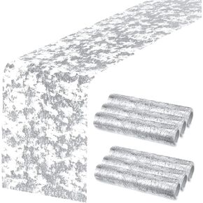 Mixweer 6 Pcs Metallic Silver Table Runner 11 x 110 Inches Sequin Table Runners Long Glitter Table Runner Thin Mesh Table Runner Silver Table Decorations for Wedding Birthday Party Bridal Shower