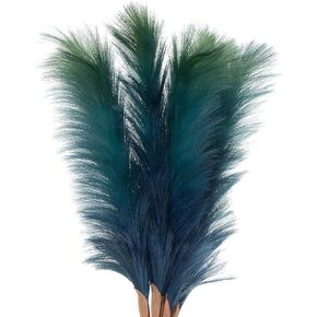 7Pcs/31.49'' Fluffy Faux Pampas Grass Home Bedroom Living Room Table Vase Decoration Large Dried Flower Bouquet Wedding Decor Soft Natural Artificial / Fake Bulrush Reed Grass No Shedding(Blue)