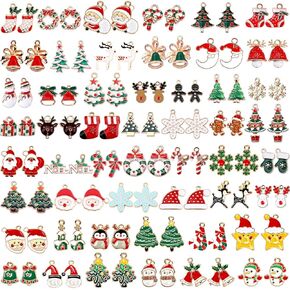 SANNIX 110Pcs 55 Pairs Christmas Charms Gold Enamel Jewelry Pendants for Xmas Earring Bracelet Necklace Craft Making