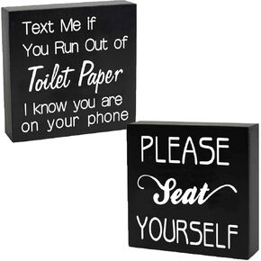 2 PCS Funny Bathroom Decor Wooden Box Signs, Farmhouse Bathroom Decorations, Bathroom Wall Decor, Bathroom Signs, Cute Restroom Decor, Guest Bathroom Decor, Bathroom Decor for Shelves and Wall