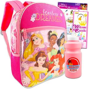 Disney Princess Backpack for Girls 3-5 - Bundle with 16" Disney Princess Princess Backpack Plus Stickers, Water Bottle, | Disney Princess School Backpack