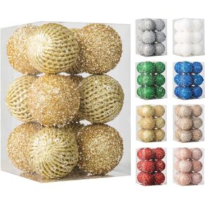 6pcs 3.94" Christmas Ball Ornaments Glitter Sequin Foam Ball Shatterproof Christmas Tree Decorations Xmas Hanging Balls Set for Wedding Party Holiday Decorations(Champagne Gold, 6pc-10cm)