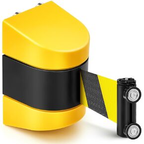 Barydat 2 Pcs 16.4 ft Magnetic Retractable Wall Barrier Magnetic Wall Mount Crowd Control Retractable Belt Safety Belt with ABS Case Black and Yellow Striped Belt for Grocery Retail Store Stadium
