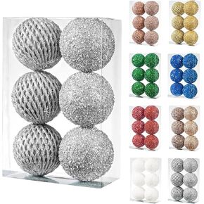 6pcs 3.94" Christmas Ball Ornaments Glitter Sequin Foam Ball Shatterproof Christmas Tree Decorations Xmas Hanging Balls Set for Wedding Party Holiday Decorations(Champagne Gold, 6pc-10cm)