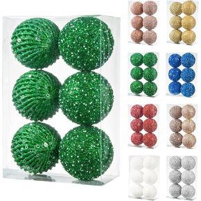6pcs 3.94" Christmas Ball Ornaments Glitter Sequin Foam Ball Shatterproof Christmas Tree Decorations Xmas Hanging Balls Set for Wedding Party Holiday Decorations(Champagne Gold, 6pc-10cm) in Kuwait
