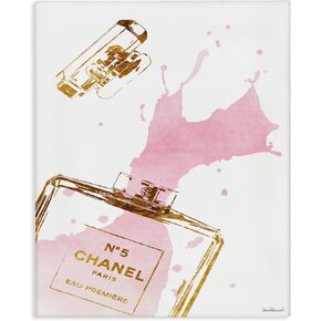 Stupell Industries Glam Perfume Bottle Splash Pink Gold Stretched Canvas Wall Art, Proudly Made in USA for Living Room