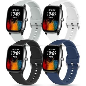 4 Pack Bands for Amazfit GTS 4 / GTS 4 Mini / GTS 3 / GTS 2 / GTS 2e / GTS 2 mini, 20mm Quick Release Soft Silicone Sport Replacement Watch Strap for Amazfit Bip 3 Pro / Bip 3 / Bip U Pro / Bip / Bip Lite / Bip S / Bip S lite / Bip U Women Men