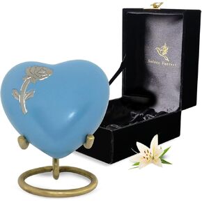 جرة صغيرة للرماد - جرة قلب للرجال والنساء والرضع والبنات - جرة تذكار على شكل قلب أزرق - جرة حرق الورد لتكريم من تحب - جرة صغيرة مصنوعة يدويًا للذكور والإناث والرضع in Kuwait