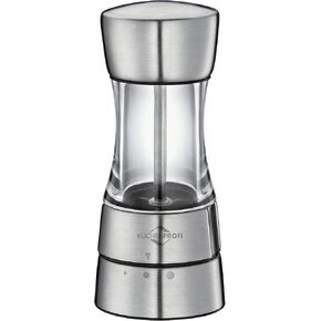 Küchenprofi Monaco Acrylic/Stainless Steel Salt or Pepper Mill - Stainless Steel - 2.5" x 5.5"H - Salt Pepper Grinder Set - Pepper Mill Grinder