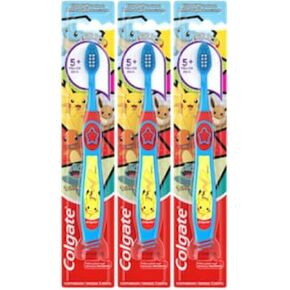 Colgate Pokémon Toothbrush with Suction Cup, for Chiildren 5+ Years Old, Extra Soft (Colors & Characters Vary) - Pack of 3