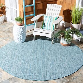 SAFAVIEH Courtyard Collection 5'3" Round Aqua/Grey CY8022 Indoor/ Outside Waterproof Easy cleansingPatio Backyard Mudroom Area Mat
