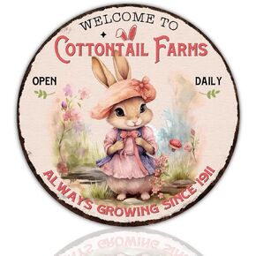 Bunny Kisses Front Door Decoration Rabbit Round Metal Tin Sign Rabbit Bunny Wreath Ornament Happy Easter Day Welcome Sign for Home Door Window Wall Decor 8x8 Inch