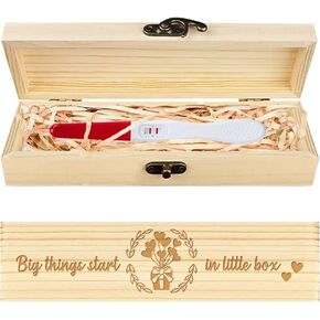 CHGCRAFT Pregnancy Test Keepsake Box Love Balloon Wooden Pregnancy Announcement Gifts Box with Raffia Ribbon and Lock Announcement Gifts for Dad Husband, 8x2x1.2inch