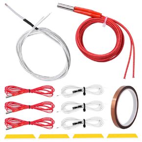 4 Pcs 24V 40W 620 Ceramic Cartridge Heater Wire 1m & 3950 100K NTC Thermistor for 3D Printer with 12mm Heat Resistant Tape, 4 Pcs Heating Block Cotton