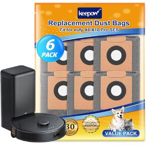 KEEPOW 6 Pack Dust Bags Compatible With Eufy Clean X8 Pro X10 Pro Omni Robot Vacuum Self Empty Station, 2.5L Large Capacity Replacement Vacuum Bags Accessories