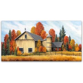 Yellow Barn Fall by Debbi Wetzel, 16x32-Inch Canvas Wall Art