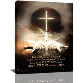 Christian Wall Art Hand Of God Quotes Wall Decor Cross Canvas Religious Jesus Painting Black Pictures Canvas Prints Motivational Framed Modern Artwork For Home Living Room Bedroom Bathroom 12"x16"