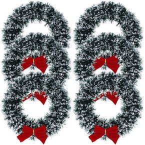 Gift Boutique 6 Christmas Wreath for Front Door with Red Velvet Bow 13" Hanging Winter Artificial Tinsel Crafts for Indoor Outdoor Home Window Wall Holiday Decoration