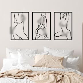 ESTART 3 Pieces Metal Wall Decor Minimalist Abstract Women Wall Art Single Line Drawing Black Art Female Home Hanging Modern Wall Decor for Bedroom Kitchen Bathroom Living Room