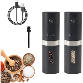 Electric Salt and Pepper Grinder Set, Rechargeable Base, Automatic Salt & Pepper Mill Refillable with USB Cables, Salt and Pepper Shakers, LED Light, One Hand Operation, 2 Adjustable Coarseness Mills