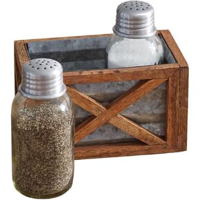 CTW Home Collection Barn Door Salt and Pepper Caddy, 4.75-inch Width, Wood and Metal, Kitchen Accessories, Seasoning Organizer