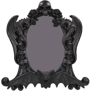 Ebros Gift Black Gothic Nosferatu Vampire Lair Dragons Bat Skull and Roses Decorative Vanity Desktop Table Or Wall Hanging Mirror Figurine with Dark Alchemy Ossuary Macabre Boudoir Accent