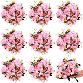 Hoteam 24 Bundles Artificial Peonies Flowers Wedding Faux Flowers Silk Peony Bouquet Bulk Bride Fake Florals Arrangements for Table Centerpieces Wedding ​Party Vase Decor (Light Pink)