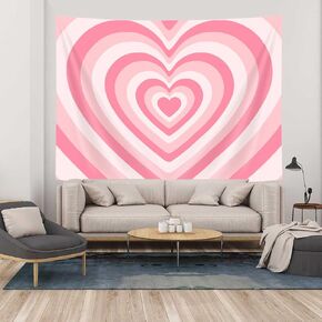 Abstract Pink Heart Shaped Tapestry, Cute Pink Beige Heart Shaped Tapestry, Woman Teen Girls Room Art 2000s Hippie Wall Decor Tapestry Wall Hanging for Home College Dorm Living Room, Panels 60 x 40IN
