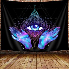Evil Eye Tapestry, Psychedelic Purple Third 3rd Eye Tapestry Wall Hanging for Men Bedroom, Cool Black Light Spiritual Psychic Hamsa Hand Tapestries Poster Blanket College Dorm Home Decor 60X40Inches