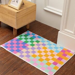 Multicolored Checkerboard Door Mat 1.3'x2',Retro Funky Doormat Washable Small Area Rug Entryway Rug for Bedroom/Kitchen