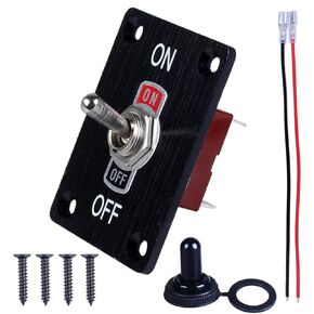 (On) Off (On) Momentary Toggle Switch 12V DC 125V 30A DPDT 6Pin 3 Positions Waterproof Polarity Reverse Switch with Up Down Mounting Plate, Boot Cover,pre-Wired Cables