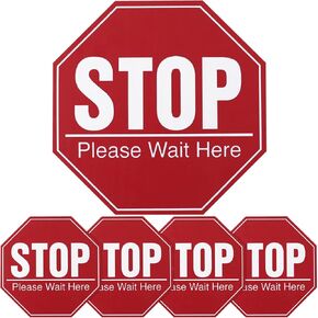 Toddmomy 5 Sheets Stop Please Wait Here Sign Social Distancing Stickers Public Safety Sign Floor Stickers for Crowd Control Window Door Wall Floor Fence