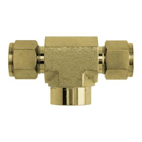 Brennan Industries N2602-08-08-06-B Brass Tee Double-Ferrule Tube Fitting, 3/8" NPT Female Thread, 1/2" Tube x 1/2" Tube x 1/2" Female NPT