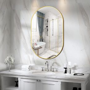 Oval Bathroom Mirrors for Over Sink, 22"x30" Black Vanity Mirror with Aluminum Alloy Brushed Framed, Tempered Glass Arch Bathroom Mirrors for Wall (Horizontal/Vertical)