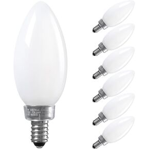 TORCHSTAR Dimmable E12 LED Candelabra Bulb, UL Listed, 60W Equivalent Chandelier Light Bulbs, 550lm, LED Filament Candle Bulb C11, Frosted Glass Ceiling Fan Light Bulbs, 2700K Soft White, Pack of 6