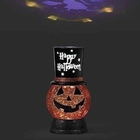 Lighted Water Jack-O-Lantern with Witch Projection Hat and Swirling Glitter, Festive Fall Décor, 9.75 Inches High