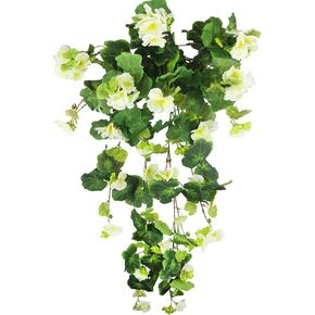 Artificial Flower for Hanging Basket Artificial Geranium Hanging Basket Silk Plant Green Faux Flowers Geranium Hanging Artificial Vine Silk Geranium Flowers for Outdoor Pot Patio Garden Decor