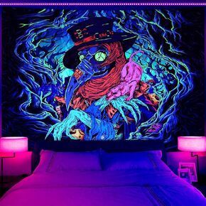 Invoibler Blacklight Halloween نسيج الأشعة فوق البنفسجية رد الفعل الغراب المفروشات النيون الرعب الطاعون الطبيب نسيج مخيف نسيج الجمالية في العصور الوسطى الجدار شنقا لغرفة النوم (51.2 × 59.1 بوصة) in Kuwait