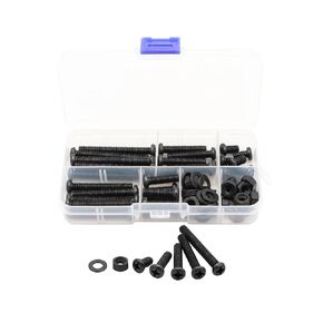 LBY 100pcs M6 Machine Screws(Truss Head), Phillips Pan Head Bolts Nuts Flat Washers, Carbon Steel, Blackening