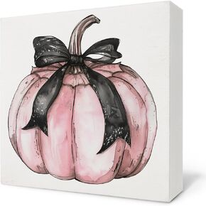 Coquette Pink Pumpkin Bow Wooden Box Sign,Fall Coquette Black Bow Wood Block Plaque Box Sign,Fall Halloween Wooden Decor For Home Tabletop Desk 5x5 Inches in Saudi Arabia
