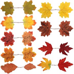 100 Pcs Artificial Maple Leaves Autumn Fall Leaves Bulk Assorted Mixed Garland for Craft,Wedding,Festival,Thanksgiving Party Decorations