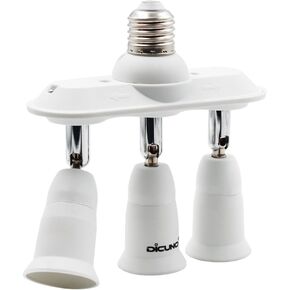 DiCUNO Light Socket Splitter 3 Way Adapter, 3 in 1 E26 Socket Converter, Bulb Lamp Horizontal Designed 360 Degrees Adjustable 180 Degrees Bending