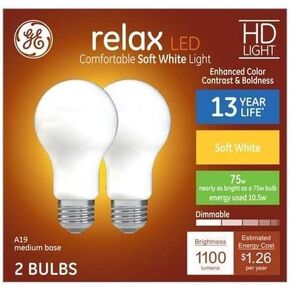 GE Relax 75-Watt EQ A19 Soft White Dimmable LED Light Bulb (2-Pack)