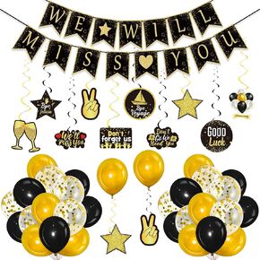 Tenare 53 Pcs Farewell Party Decorations Set WE WILL MISS YOU Banner Confetti Balloon Going Away Party Hanging Swirls Decor Kit for Retirement Farewell Going Away Job Change Party (Black and Pink)