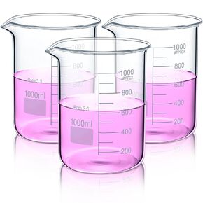 3 Pcs 1000ml Beaker 3.3 Borosilicate Glass Beakers Griffin Low Form Beaker Measuring Cups with Scale Graduation Measuring Beaker for Laboratory School Projects Science Themed Party Daily Use