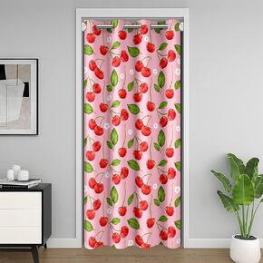Cherry Doorway Curtain Privacy 1 Panel, 42"x80" Kids Tropical Fruit Print 30%-50% Blackout Insulated Thermal Curtain Sweet Cherry Print Door Cover Curtain Floral Print Window Treatments Room Decor