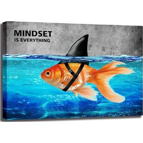 Mulpnee Mindset is Everything Golden Fish Swimming Wall Art Poster Decor, Inspirational Quotes Wall Art Success Decor for Bathroom, Home Office, Bedroom 12"x16"x1