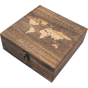 Our Adventures Box, 7.7 x 7.7 x 2.7 Inches, Decorative Wooden Keepsake Box Memory Box with World Map Background Engraved Wood Box with Lid Unique Gift Ideas Wedding Engagement Gift in Kuwait