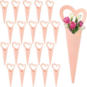 xialgshe 20 Pcs kraft paper flowers gift bags bouquets bags cones flower bouquet bags with handle to make bouquets for wedding,paper wedding birthday gift bag valentines day gift bag (Kraft Paper, medium)